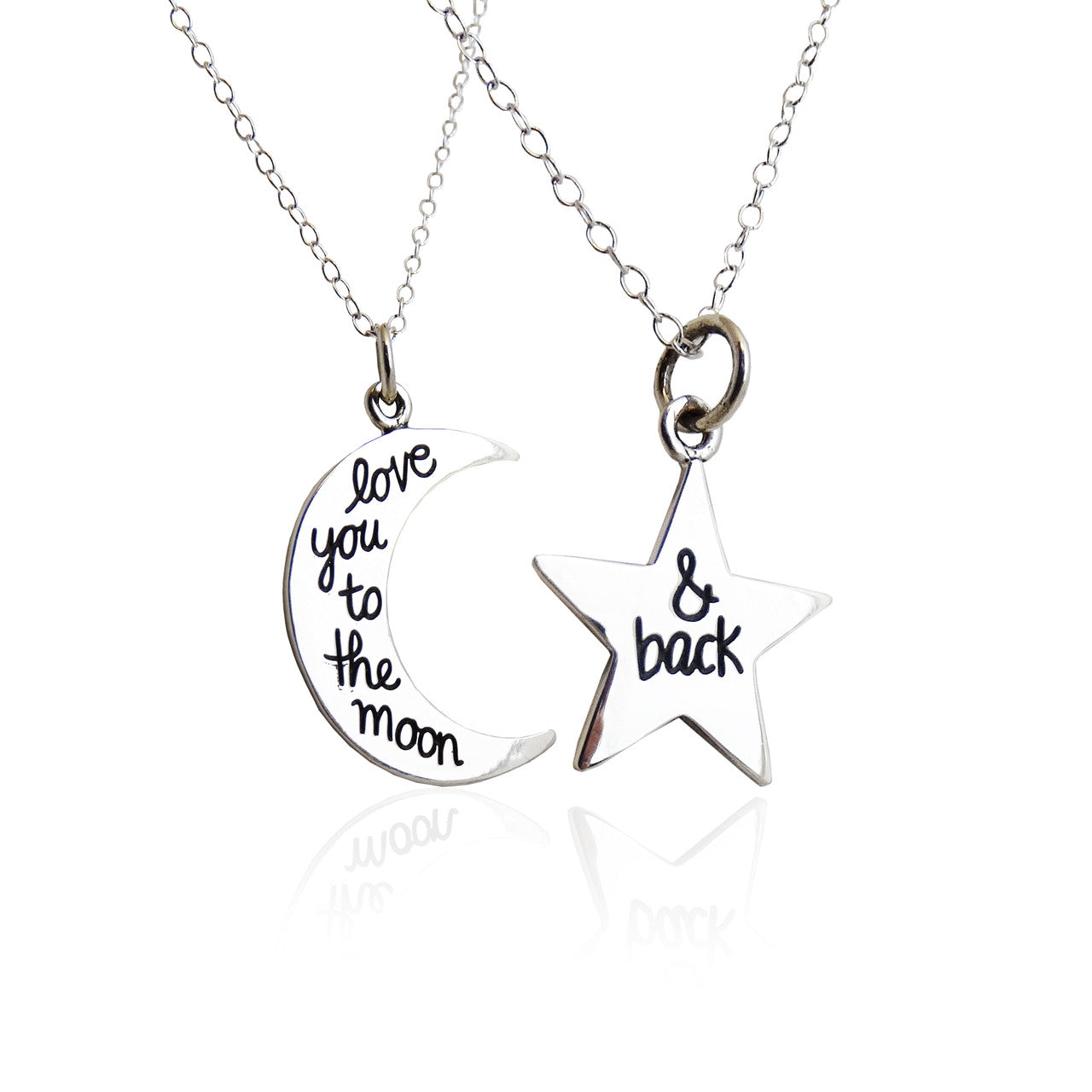 Ensemble de colliers en argent sterling « Je t'aime à la folie » – Lune et étoile sur chaînes de 45 cm