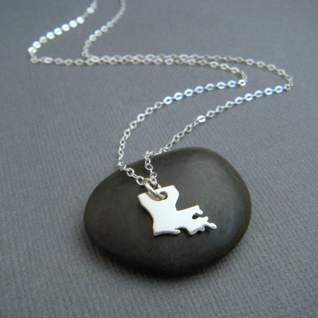 Tiny Louisiana State Necklace – Sterling Silver LA Charm on 16" Chain