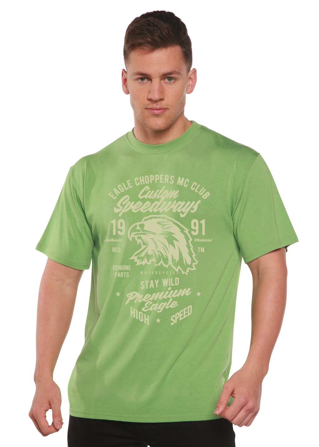 T-shirt graphique à manches courtes Custom Speedways Premium Eagle pour homme en bambou viscose/coton biologique