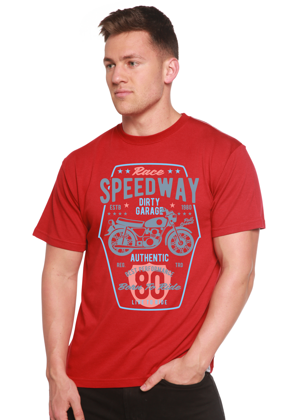 T-shirt graphique Speedway Motorcycle Spun Bamboo® à manches courtes en viscose de bambou/coton biologique pour homme