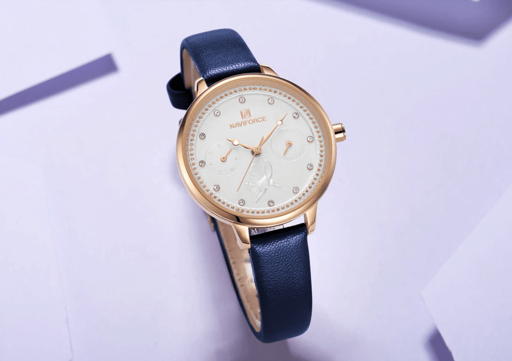Montre de luxe élégante pour femme avec double zircon et deux chronomètres jour et date