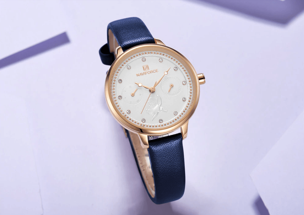 Montre de luxe élégante pour femme avec double zircon et deux chronomètres jour et date