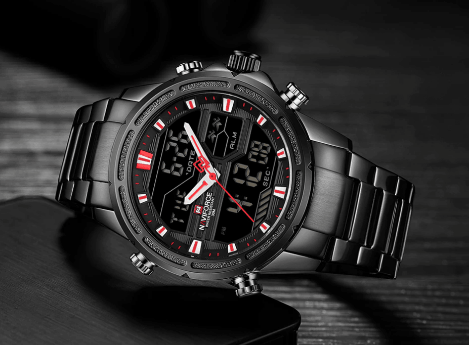 Montre-bracelet homme, Montres analogiques et numériques étanches multifonctions en acier inoxydable pour homme, Cadeau parfait