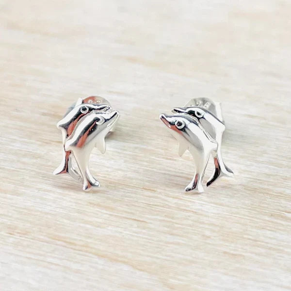 Sterling Silver Dolphin Stud Earrings – Double Dolphin Design