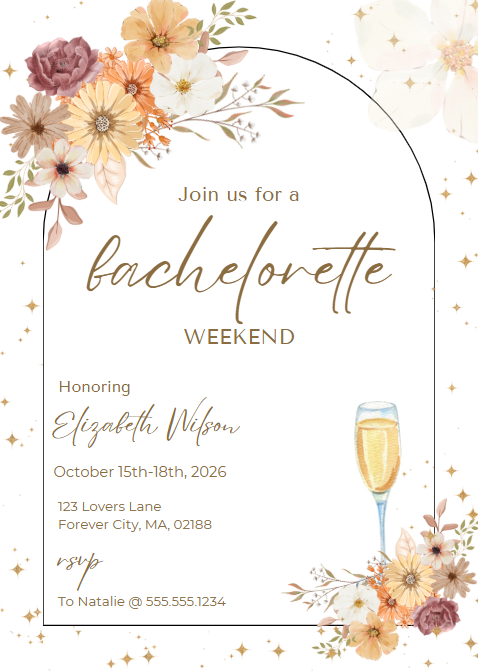 Invitation pour un week-end d'enterrement de vie de jeune fille "Wildflower" – Modèle Canva