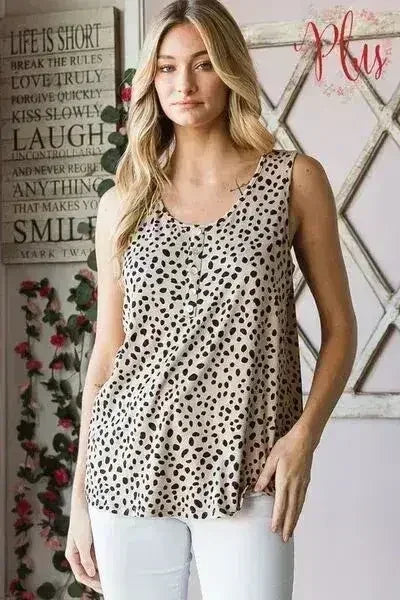 Haut sans manches Heimish à imprimé animalier, boutonné sur le devant, taille plus