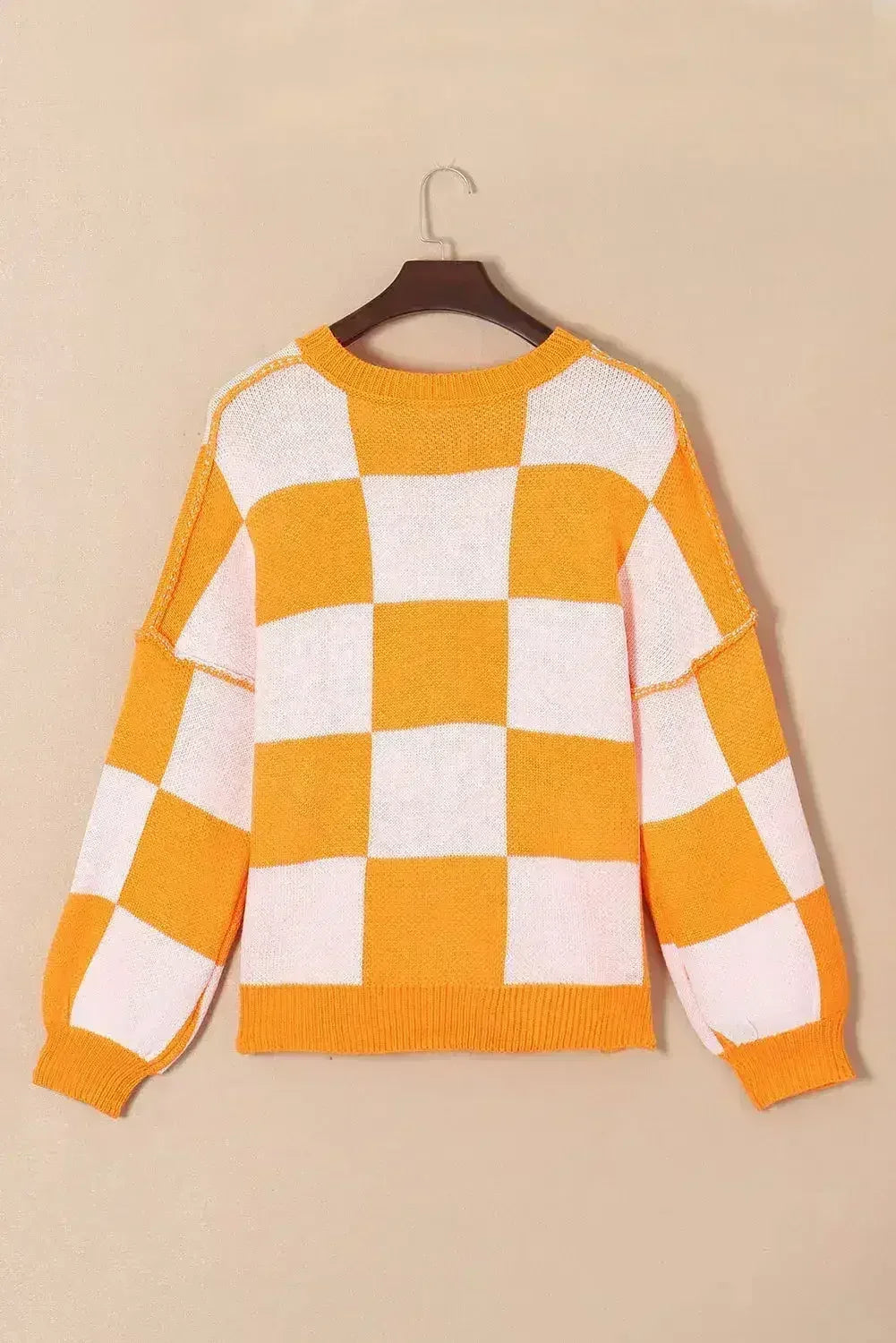 Pull orange à carreaux avec manches évêque - Femstylo