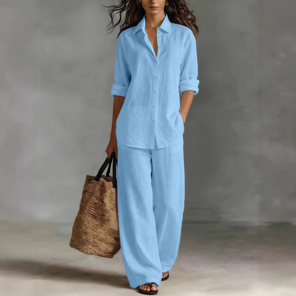 Ensemble top et pantalon en coton mélangé style bohème pour femme – Coordonné de détente pour complexe hôtelier