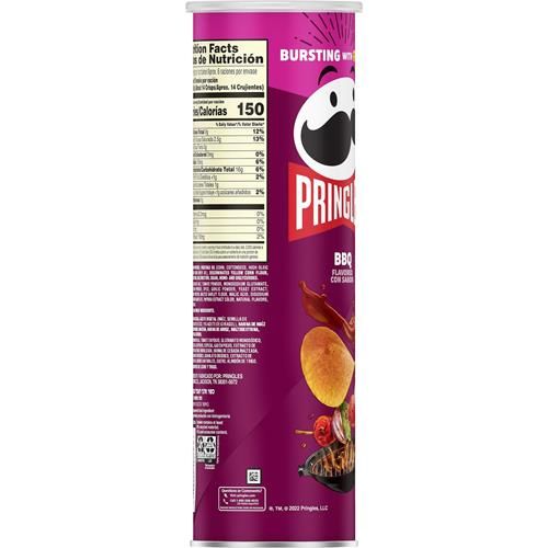 Pringles Chips de pommes de terre, collations pour le déjeuner, collations nomades, barbecue, boîte de 155 g (1 boîte)