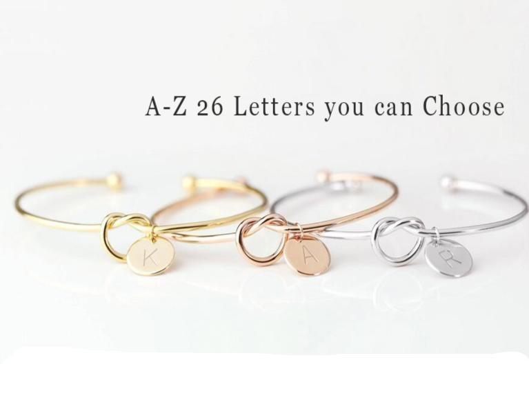 Bracelets joncs personnalisés avec initiales nœud A-Z 26 lettres Breloque initiale Bracelet Amour Joncs pour Femmes Bijoux de luxe Pour Femmes