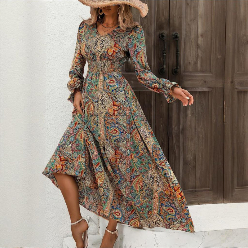 Robe longue à imprimé géométrique rétro