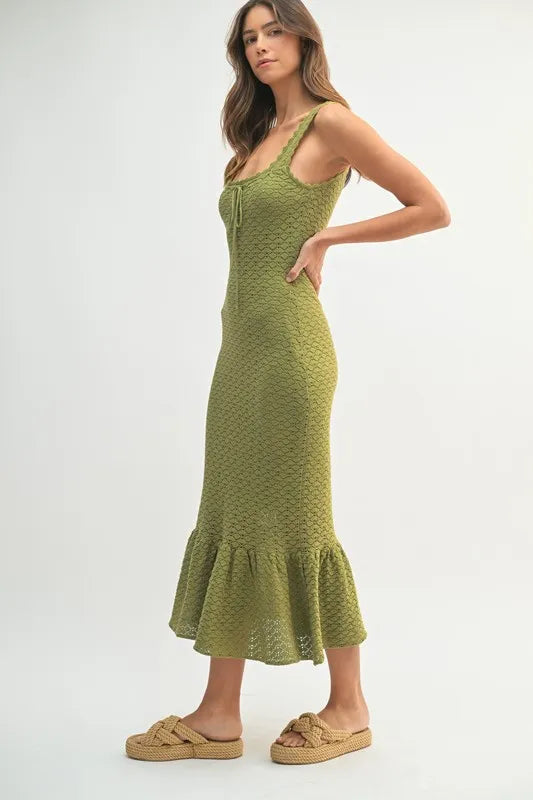 Robe Midi Femme Sans Manches En Crochet À Ourlet Volanté – Robe en Maille Crochetée, Robe à Ourlet Volanté Unique, Robe Midi Sans Manches, Robe Midi d'Été, Robe en Crochet Élégante