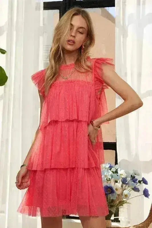 Robe en maille à volants superposés | Robe longue semi-transparente à manches courtes -femstylo
