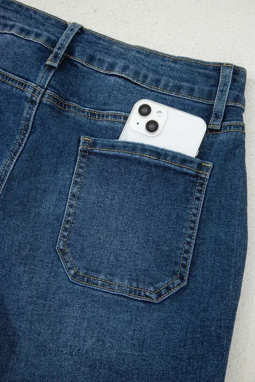 Jean court taille haute large Ashleigh Bleu
