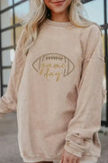Sweat-shirt graphique de football abricot – Épaules tombantes et style jour de match | Femstylo