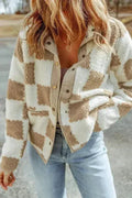 Veste à carreaux Sherpa - Boutons-pression marron à carreaux - Doublure polaire confortable