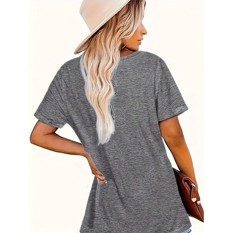 T-shirt décontracté femme à manches courtes avec imprimé animal et lettrage