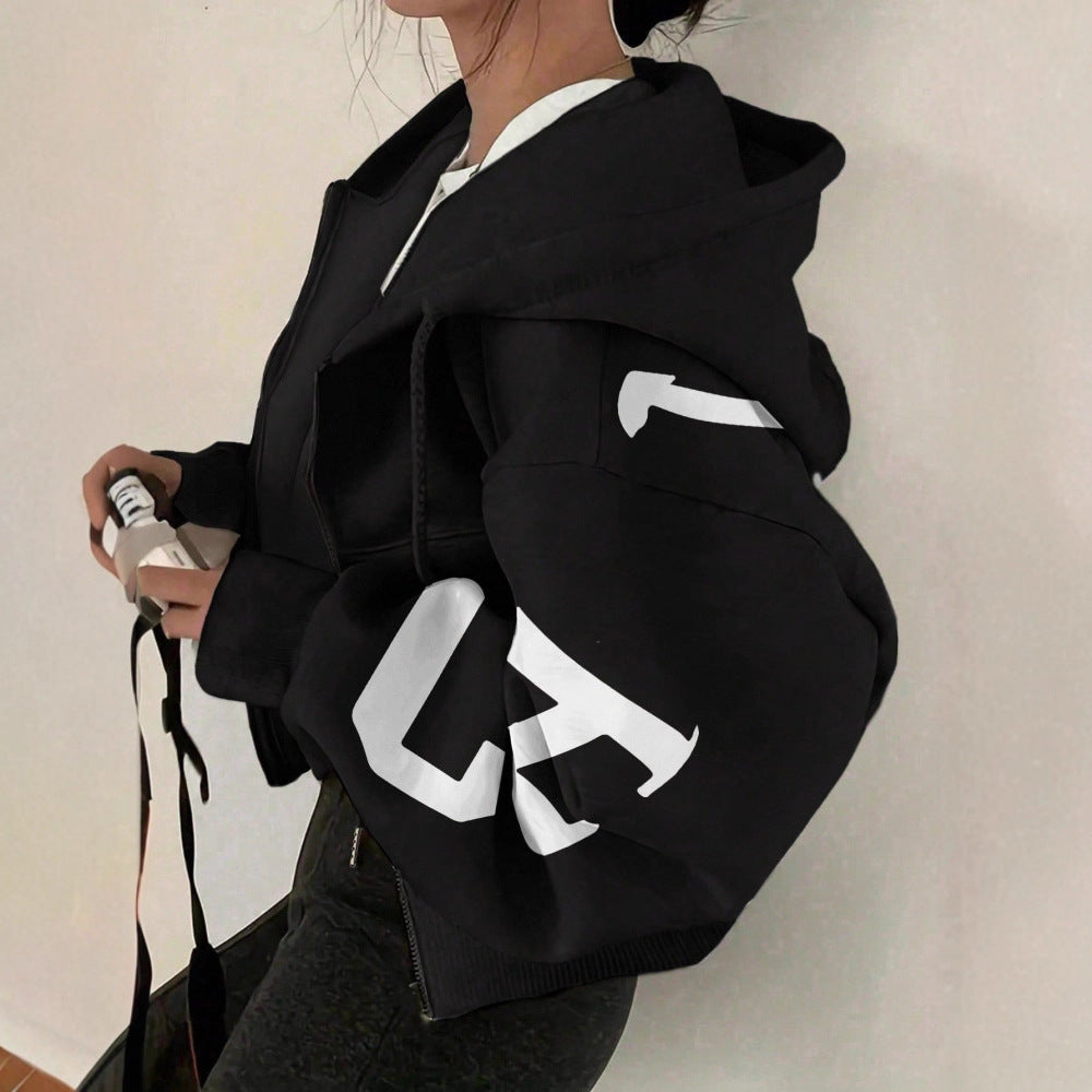Sweat-shirt imprimé zippé pour femme – Veste décontractée à manches longues