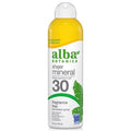 Vaporisateur écran solaire minéral transparent Alba Botanica, FPS 30, large spectre sans parfum, résistant à l'eau et biodégradable, flacon de 147 ml.