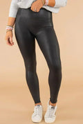 Legging noir taille haute en cuir élégant avec passepoil