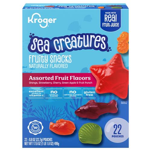 Bonbons gélifiés aux fruits, motifs créatures marines, Kroger, 22 unités / 0,8 oz