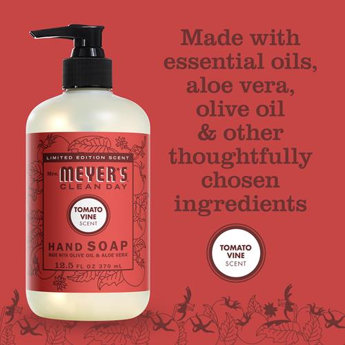 Mrs. Meyers Clean Day Savon Liquide pour les Mains, Parfum Feuille de Tomate, Bouteille de 370 ml