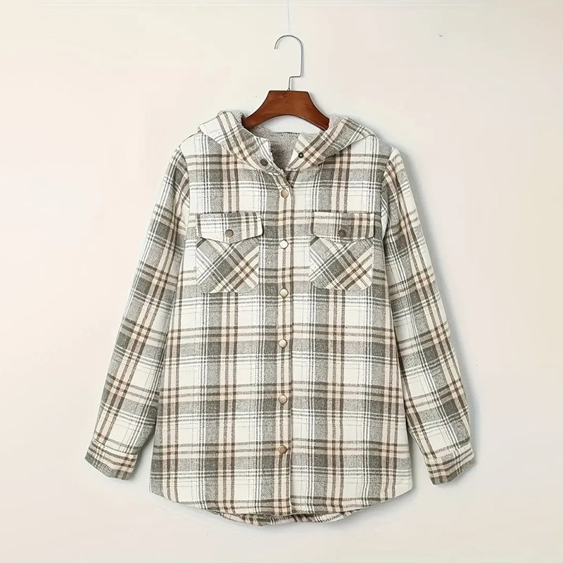 Veste boutonnée à manches longues à carreaux pour femme