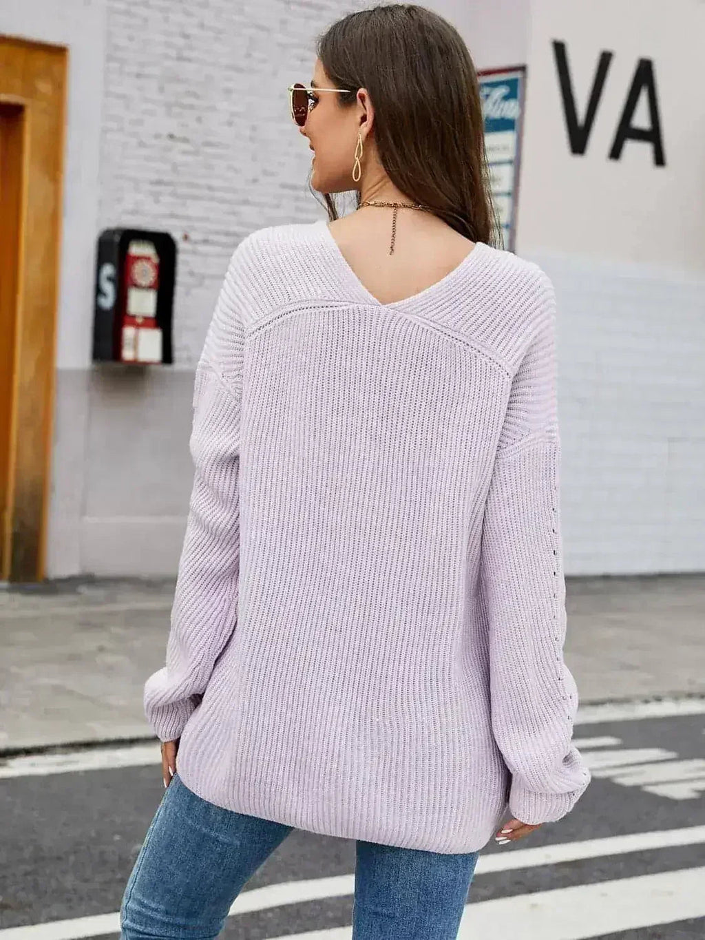 Haut en maille côtelée col V - T-shirt confortable pour femme | Femstylo
