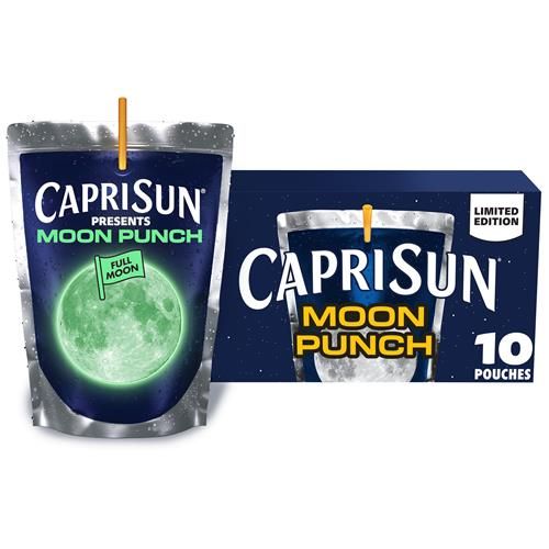 Boisson Capri Sun Moon Punch aromatisée aux cerises sauvages à base de concentré avec d'autres arômes naturels, boîte de 10 sachets de 17,7 cl