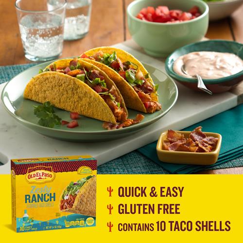 Coquilles à tacos Old El Paso Stand ‘N Stuff, saveur Ranch Piquant, croustillantes de maïs sans gluten, 10 unités, 153 g