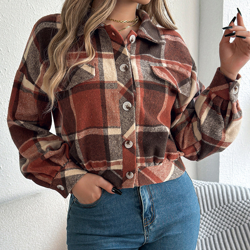 Surchemise à Carreaux – Veste Chemise Boutonnée à Manches Longues pour Femme