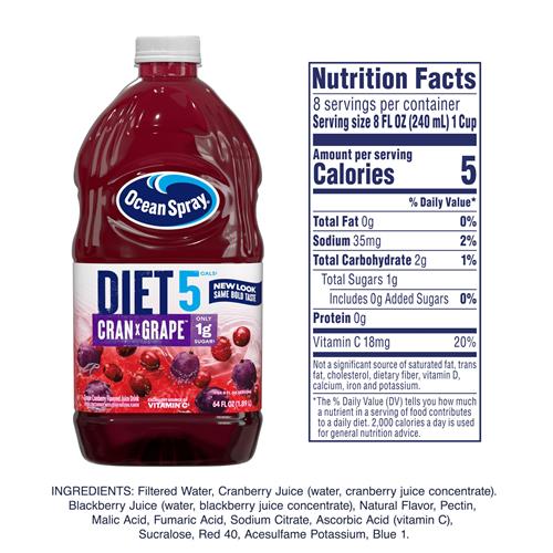 Boisson aux jus de canneberge et de raisin Ocean Spray Diet Cran-Grape, bouteille de 1,89 L (paquet de 1)