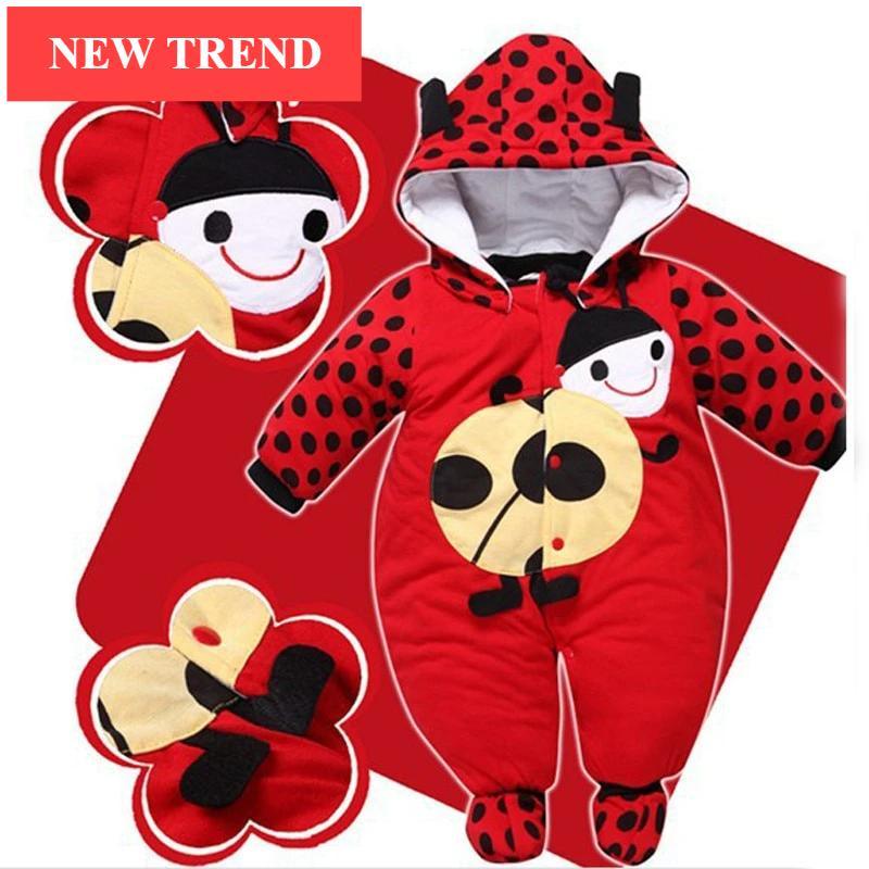 Grenouillères d'automne et d'hiver chaudes pour bébés filles garçons, combinaisons à capuche épaisses et mignonnes en dessin animé pour bébés au design moderne