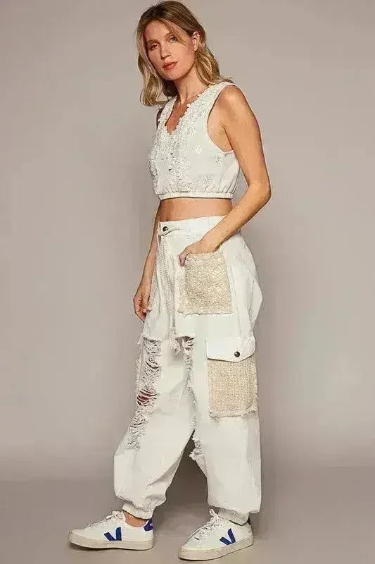 Jean déchiré à patch en crochet - Denim bohème brodé | Femstylo
