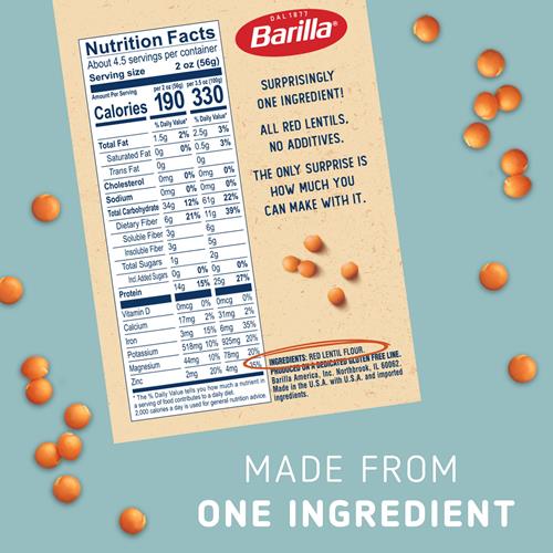 Pâtes Rotini aux Lentilles Corail Barilla, 249 g - Vegan, Sans Gluten, Sans OGM & Casher - Source de Protéines Végétales