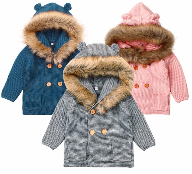 Gilet Moderne Tricoté Chaud d'Hiver à Manches Longues et Capuche pour Nouveau-né, Combinaison Veste et Manteau