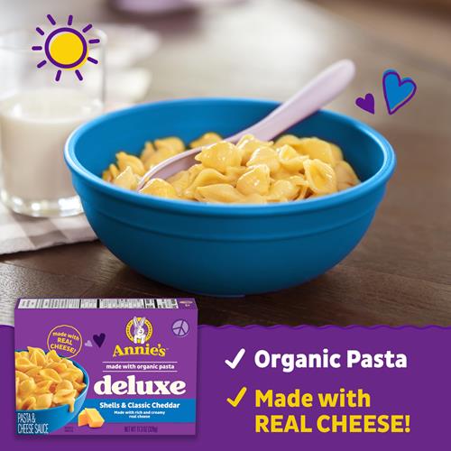 Macaroni au Fromage Deluxe d'Annie's avec Pâtes Biologiques, Vrai Fromage Cheddar Classique et Coquilles, 320g