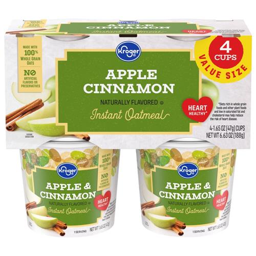 Coupes de gruau instantané pomme cannelle Kroger, 4 unités