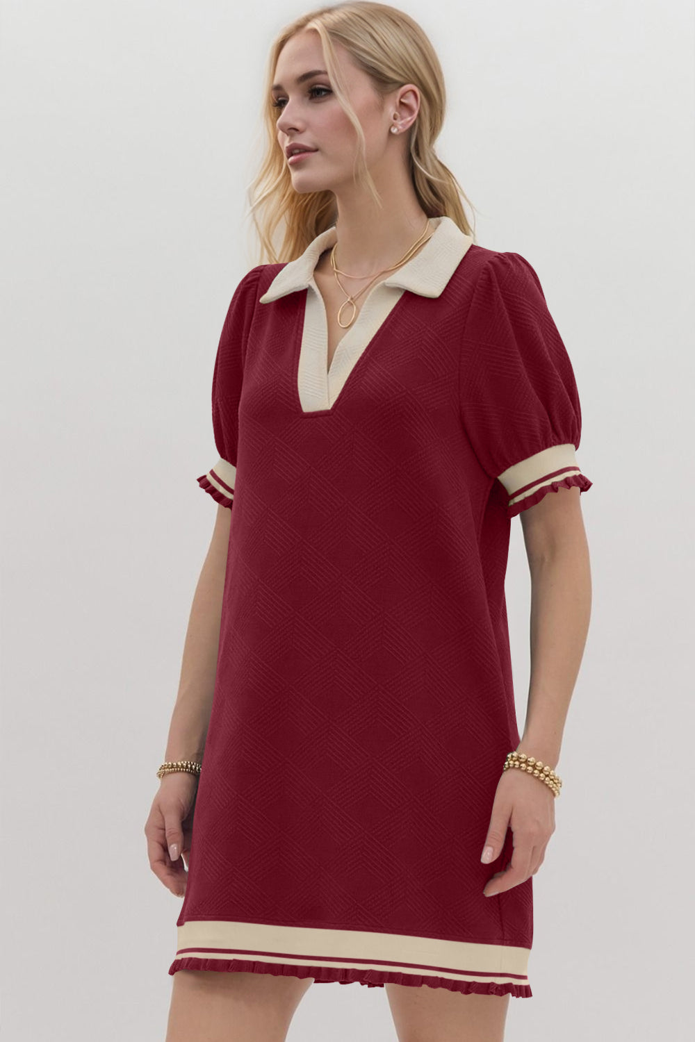 Robe Courte Tendance à Manches Courtes Contrastées, Douce et Confortable, Décontractée pour Femmes