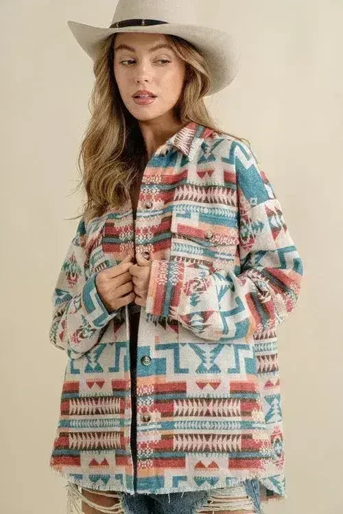 Shacket western aztèque effiloché