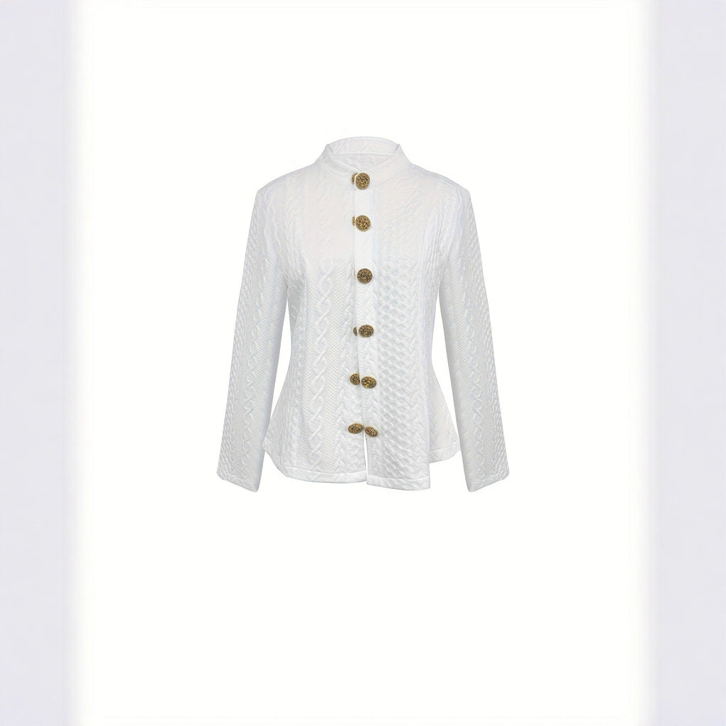 Veste texturée à col montant pour femme – Couleur unie