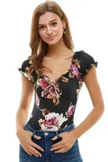 Body imprimé floral à manches bouffantes paysannes USA - Femstylo