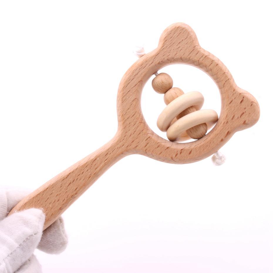 Hochet en bois moderne, Hêtre Ours, Anneau de dentition en bois, Jouets éducatifs pour bébés et enfants
