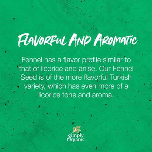Graines de fenouil entières Simply Organic, format économique de 453 g, saveur douce, aromatique, rappelant la réglisse, casher