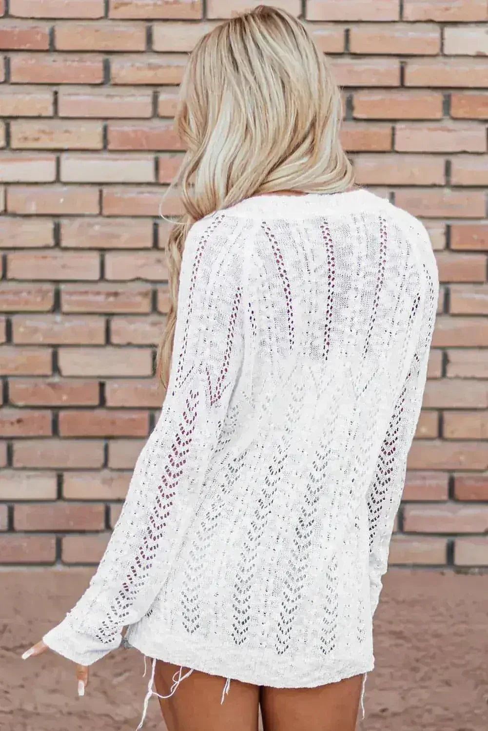Cardigan blanc en maille ajourée – léger et lavable en machine | Femstylo