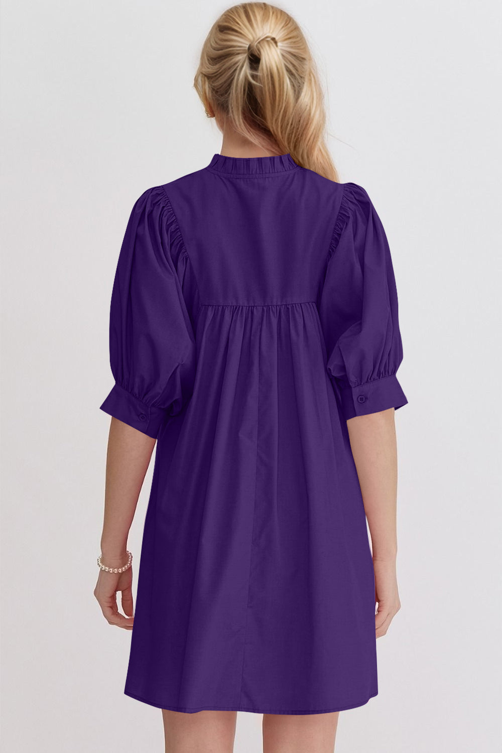Mini-robe rose à manches bouffantes Robe décontractée et féminine pour femme Robe d'été simple et classique