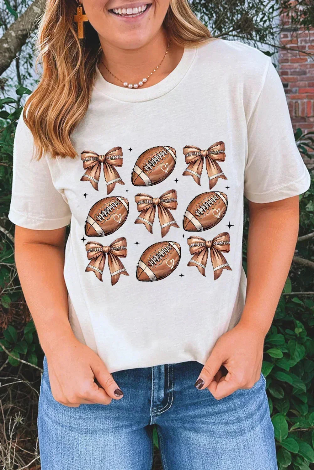 T-shirt blanc à imprimé nœud de mode rugby