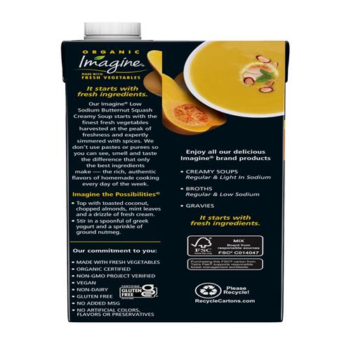 Imaginez un potage onctueux de courge musquée biologique à teneur réduite en sodium, 32 oz