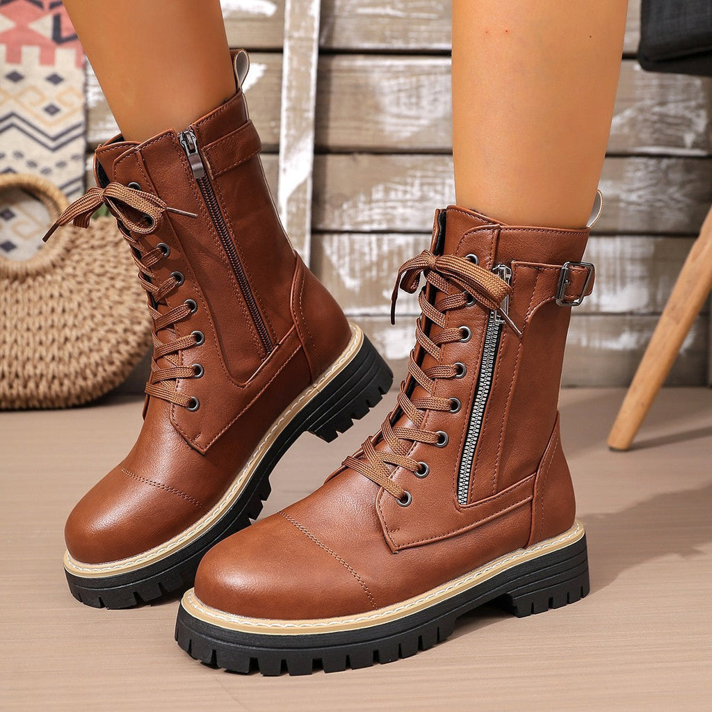 Bottes mi-hautes unies à petit talon pour femme — Bottes mi-hautes élégantes pour tous les jours