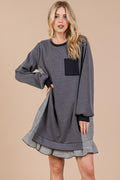 Robe Pull Éponge Femme Col Rond Rayée Patchwork – Décontractée, Tendance, Confortable, Ludique, Ambiance Relax pour Tous les Jours